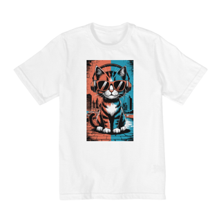 Nome do produto T-Shirt Quality Estampa Gato com Fone Music Arte Pop