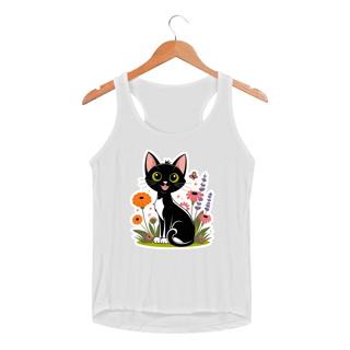 Nome do produto Regata Feminina Sport Dry UV Estampa Gato Preto e Florais