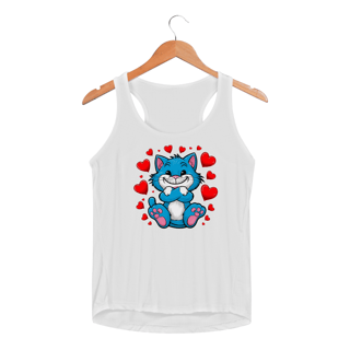 Nome do produto Regata Feminina Sport Dry UV Estampa Gato Azul  corações 
