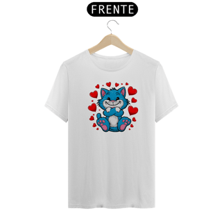 Nome do produto T-Shirt Quality Estampa  adorável  Gato Azul  corações 