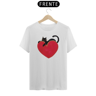 Nome do produto T-Shirt Quality Estampa Gato Preto sobre Coração 