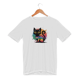 Nome do produto Camiseta Sport Dry UV Gato preto Arco-íris