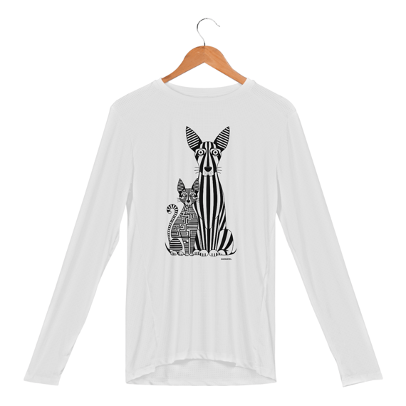 Camisa Manga Longa Sport Dry UV Estampa Gato Cão Linhas