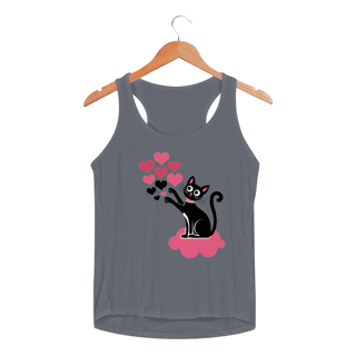 Nome do produto Regata Feminina Sport Dry UV estampa de um Gato Preto e coracoes