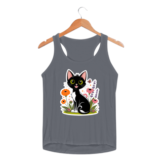 Nome do produto Regata Feminina Sport Dry UV Estampa Gato Preto e Florais