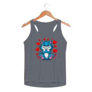 Nome do produto Regata Feminina Sport Dry UV Estampa Gato Azul  corações 