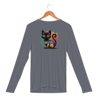 Nome do produto Camisa Manga Longa Sport Dry UV Estampa Gato Preto Arco-íris