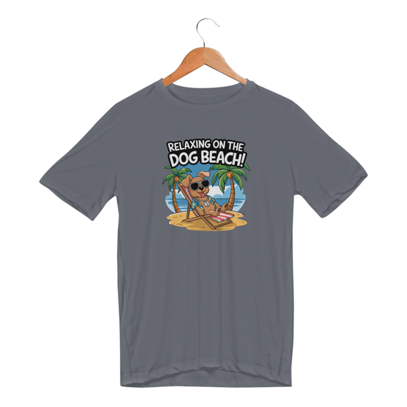 Camiseta Sport Dry UV Estampa Cao na Praia Relax