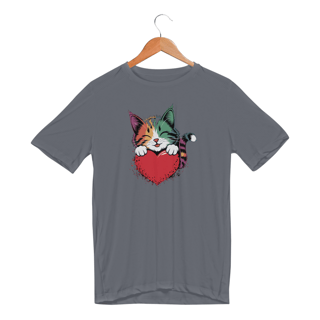 Camiseta Sport Dry UV Estampa de um Gato Coracao Namorados