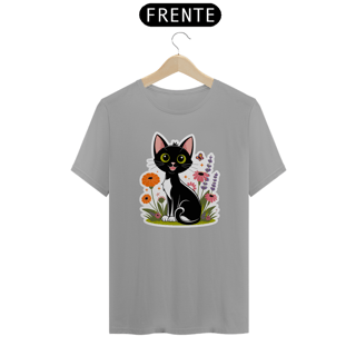 Nome do produto T-Shirt Quality Estampa Gato Preto Florais