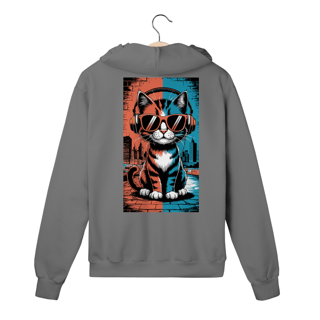 Nome do produto Moletom com Zíper, Bolso e Capuz Estampa Gato POP