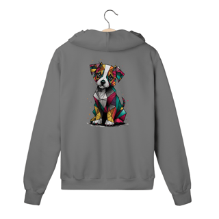 Nome do produto Moletom com Ziper, Bolso e Capuz Estampa Cachorro Cubismo