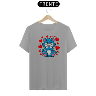 Nome do produto T-Shirt Quality Estampa  adorável  Gato Azul  corações 