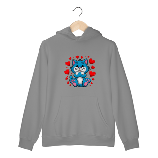 Nome do produto Moletom Canguru com Bolso e Capuz Estampa adorável Gato Azul corações