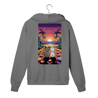 Nome do produto Moletom com Ziper, Bolso e Capuz Estampa Dois Gatos Por- do -Sol