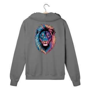 Nome do produto Moletom com Ziper, Bolso e Capuz Estampa Leão Colorido