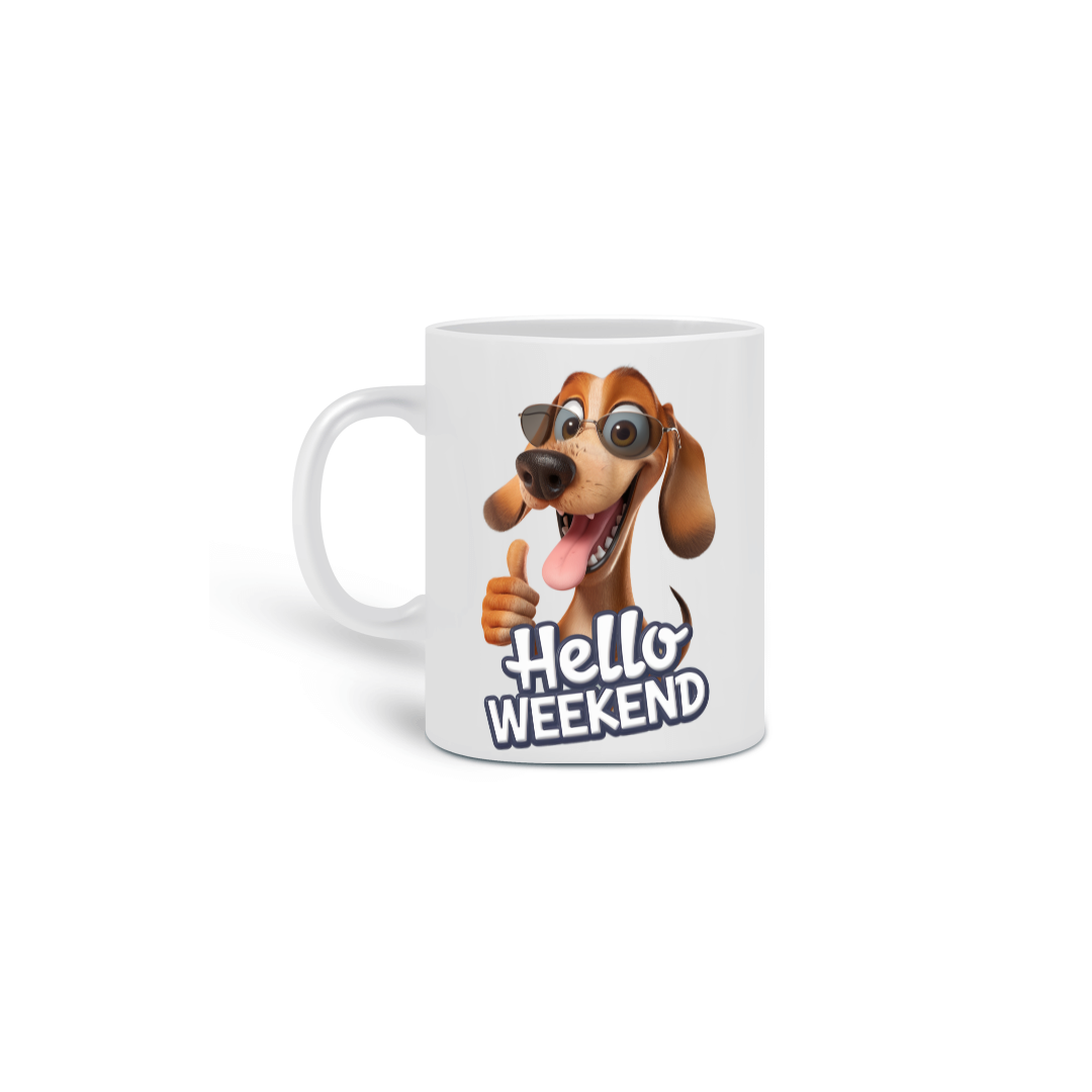 Nome do produto: Caneca Cerâmica Branca Estampa Cão Óculos 