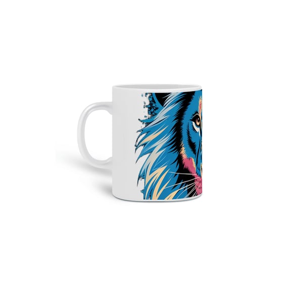 Caneca Cerâmica Branca Estampa  Leão  Colorido