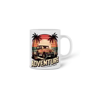Nome do produto Caneca Cerâmica Branca Estampa Aventura Jipe Praia Sol