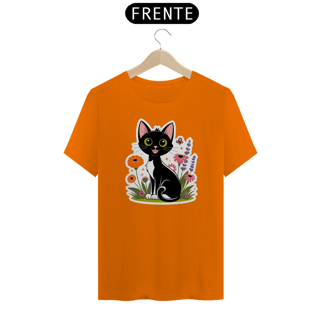 Nome do produto T-Shirt Quality Estampa Gato Preto Florais