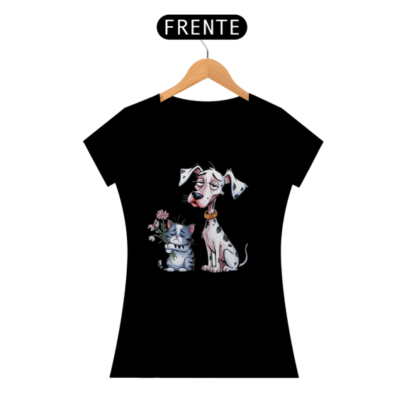 Baby Long Quality Camiseta Estampa Gato e Dálmata 