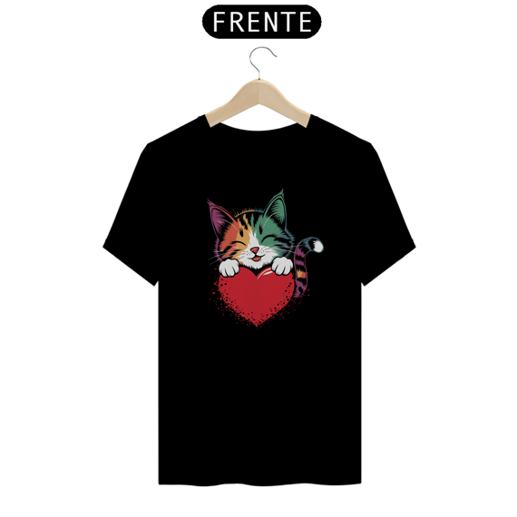 T-Shirt Quality Estampa de um Gato Coracao Namorados