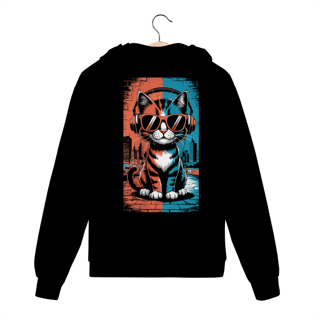 Nome do produto Moletom com Zíper, Bolso e Capuz Estampa Gato POP