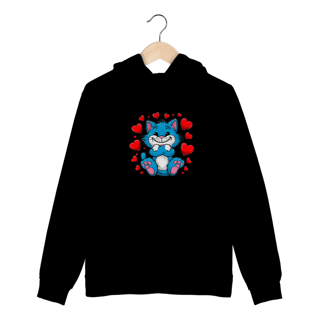Nome do produto Moletom Canguru com Bolso e Capuz Estampa adorável Gato Azul corações