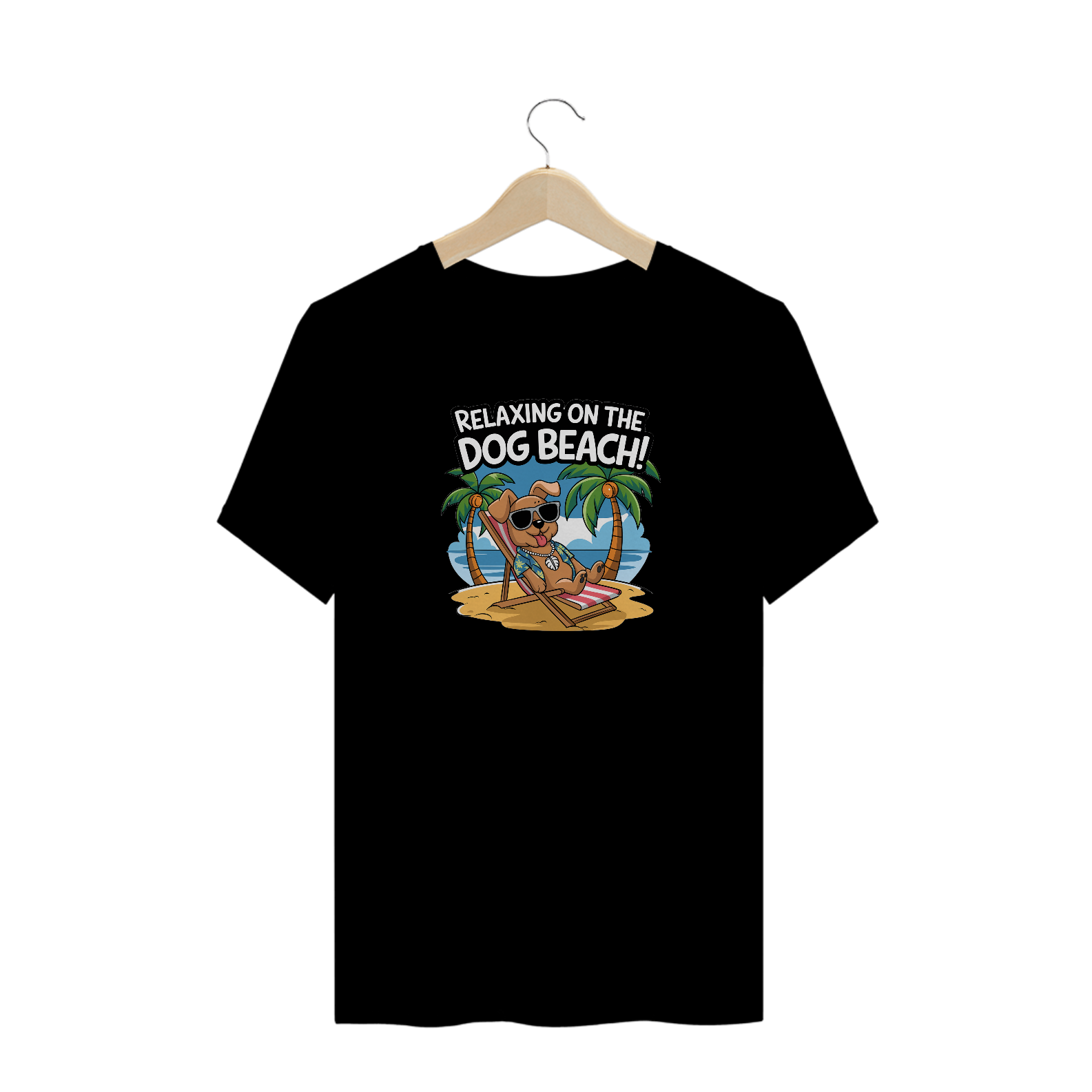 T-Shirt Quality Plus Size Estampa Cao na Praia Relax