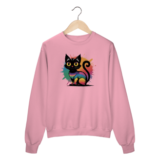 Nome do produto Moletom Fechado Estampa Gato Preto Arco-íris 