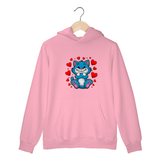 Nome do produto Moletom Canguru com Bolso e Capuz Estampa adorável Gato Azul corações