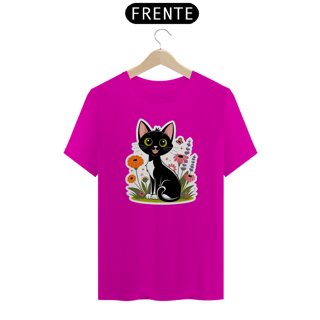 Nome do produto T-Shirt Quality Estampa Gato Preto Florais