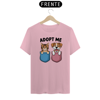 Nome do produto T-Shirt Classic Estampa Cao e Gato com Frase Adote Me