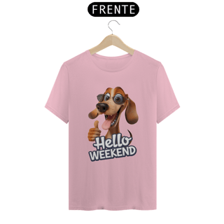 Nome do produto T-Shirt Classic Estampa Cao com a Frase Hello Weekend