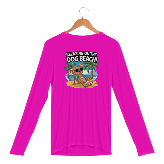 Camiseta Manga Longa Sport Dry UV Estampa Cao na Praia Relax