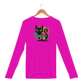 Nome do produto Camisa Manga Longa Sport Dry UV Estampa Gato Preto Arco-íris