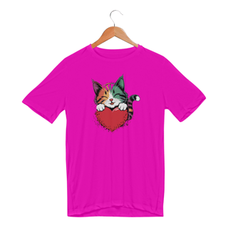 Nome do produto Camiseta Sport Dry UV Estampa de um Gato Coracao Namorados