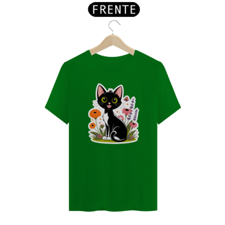 Nome do produto T-Shirt Quality Estampa Gato Preto Florais