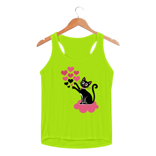 Nome do produto Regata Feminina Sport Dry UV estampa de um Gato Preto e coracoes