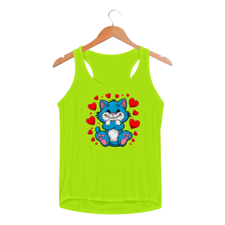 Nome do produto Regata Feminina Sport Dry UV Estampa Gato Azul  corações 