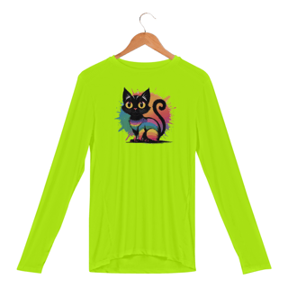 Nome do produto Camisa Manga Longa Sport Dry UV Estampa Gato Preto Arco-íris