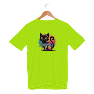 Nome do produto Camiseta Sport Dry UV Gato preto Arco-íris