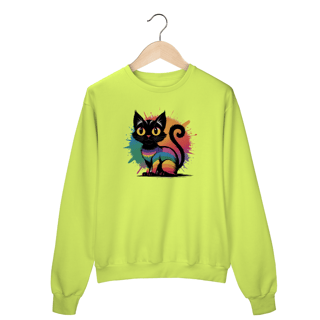 Nome do produto Moletom Fechado Estampa Gato Preto Arco-íris 