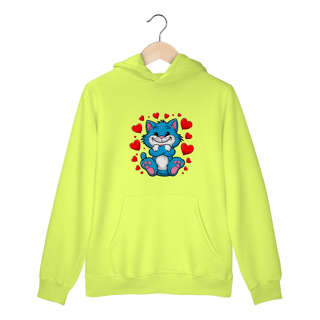 Nome do produto Moletom Canguru com Bolso e Capuz Estampa adorável Gato Azul corações
