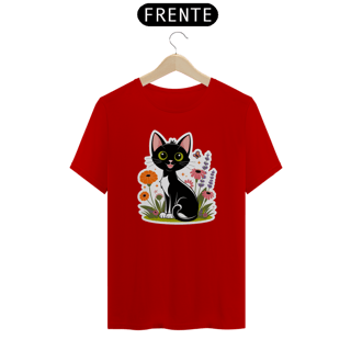 Nome do produto T-Shirt Quality Estampa Gato Preto Florais