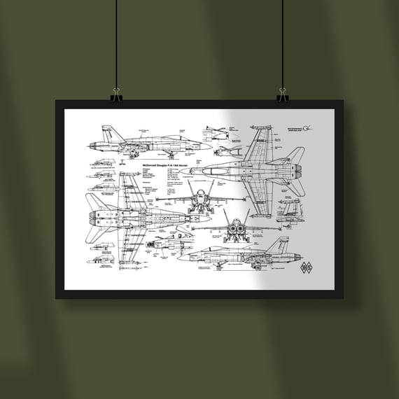 Poster McDonnell Douglas FA18 Hornet - Blueprint