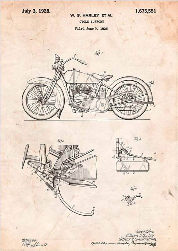 Poster Harley-Davidson Cicle Support Patent