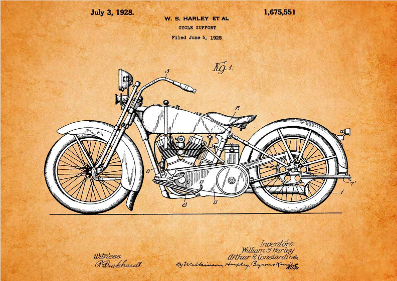 Poster Harley Cycle Support Patent Nome do produto: Poster Harley Cycle Support Patent
