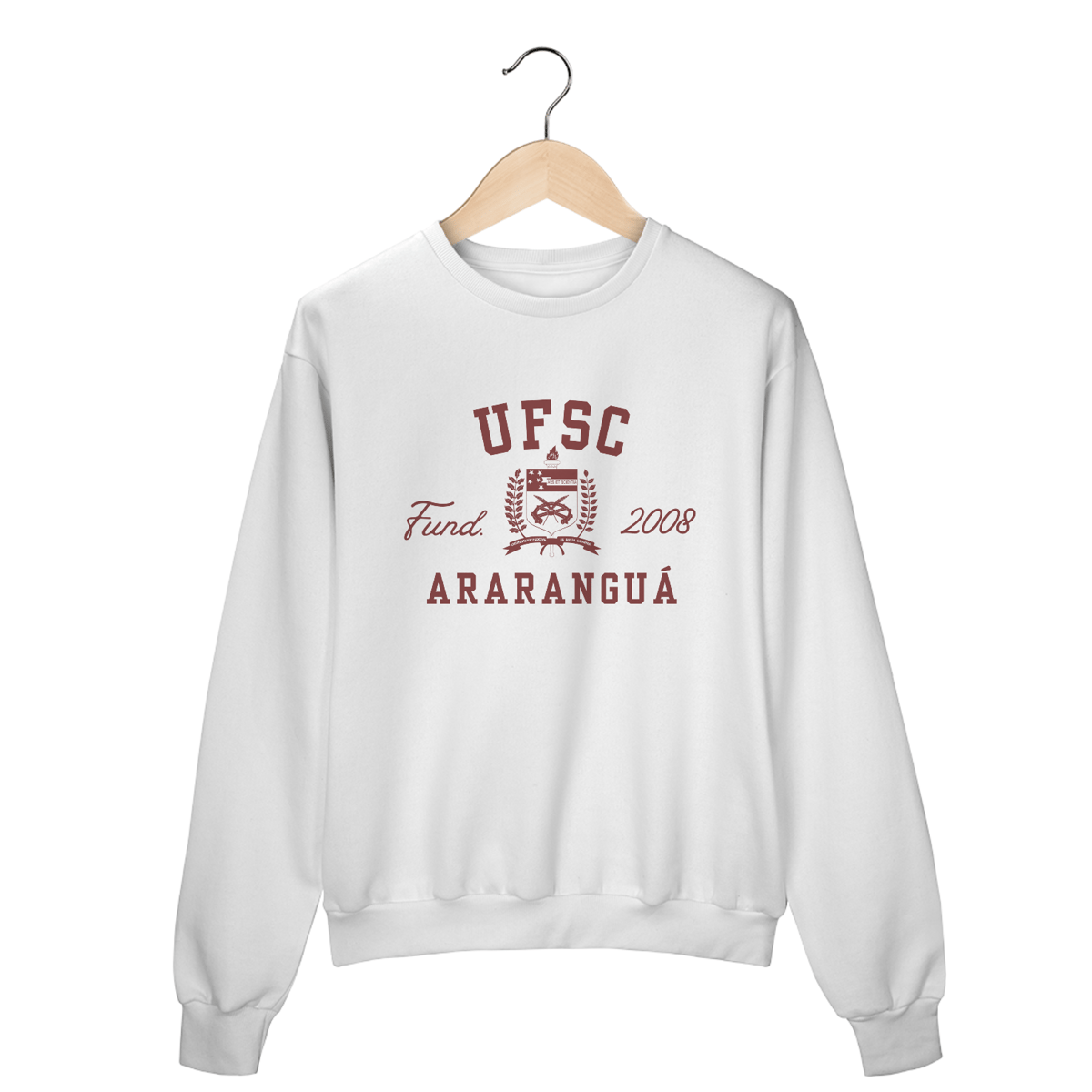 Nome do produto: Moletom Fechado UFSC Araranguá branco letra vermelha