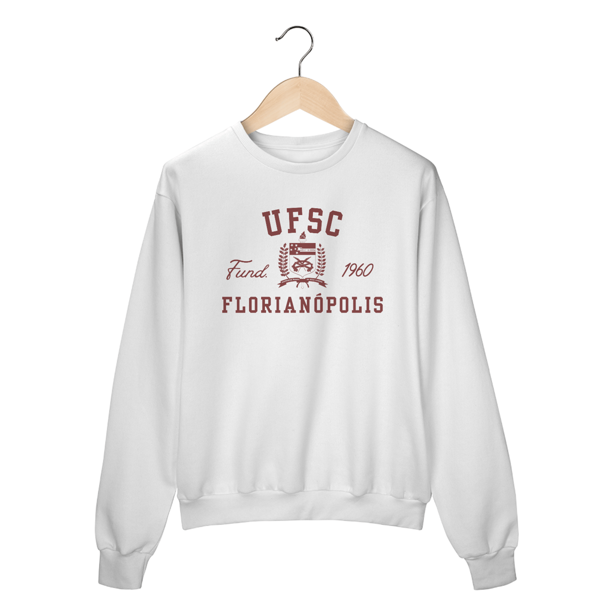 Nome do produto: Moletom Fechado UFSC Florianópolis branco letra vermelha